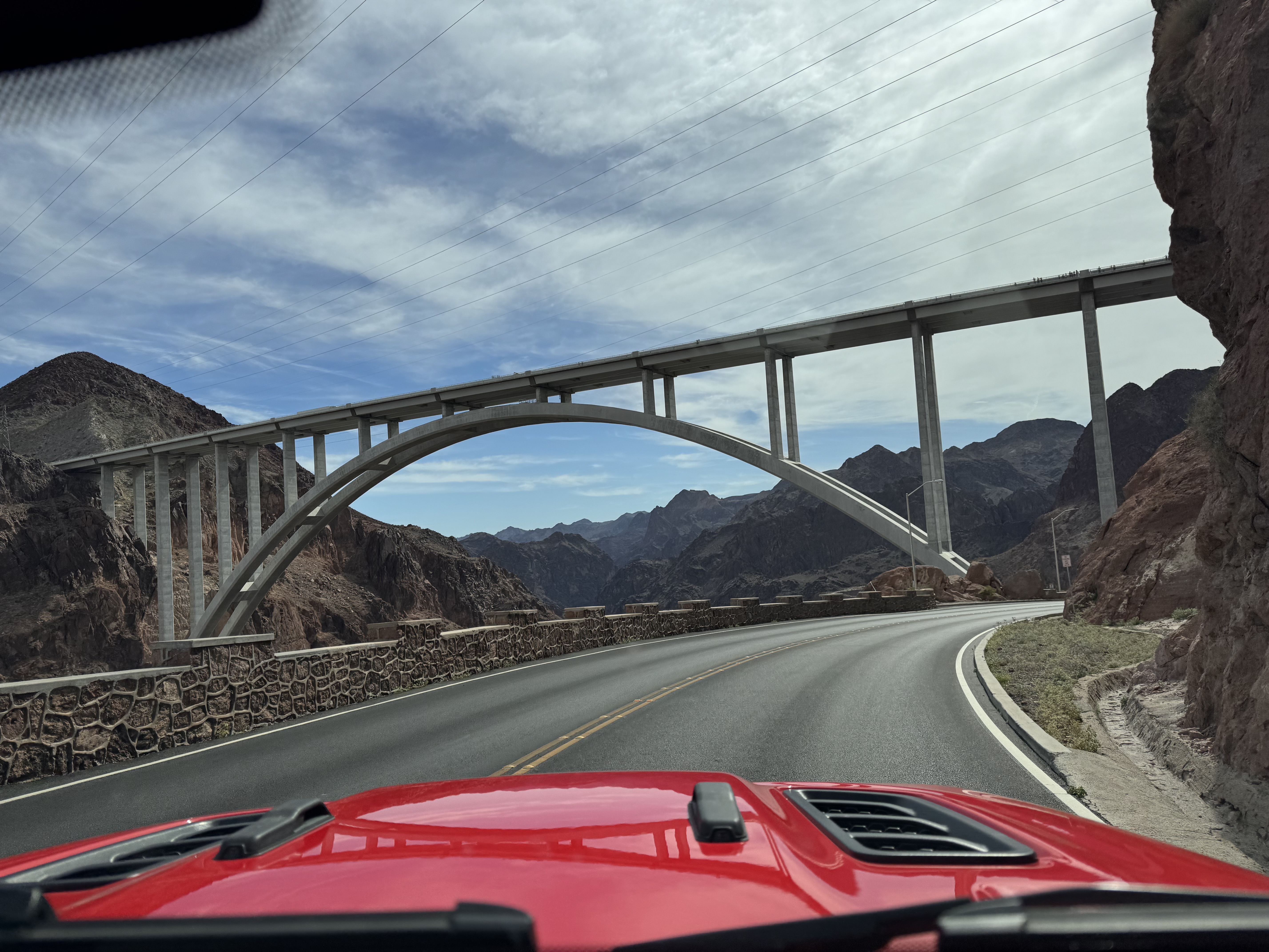 Driving under the Mike O'Callaghan Bridge at Hoover Dam